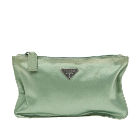 PRADA Pouch Satin Green Silver Auth 86519 - Picture 2 of 16